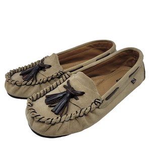 Womens LAMO Tan Suede Moccasin Tasseled Loafer Shoes Size 8